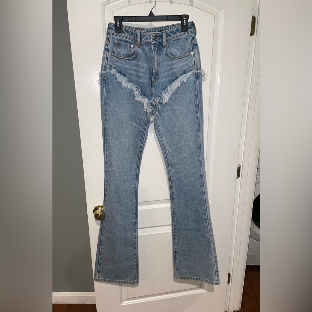 New! SER.O.YA Dahlia Western Frayed Fringe Blue Flare Jeans 🤠💙 size 26 - Picture 7 of 10